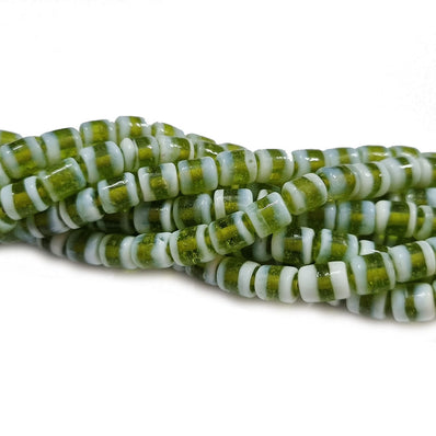 Lampwork handmade beads tube green and white, size about 7x8mm, Sold Per strand of 16 inch, approx 52 beads