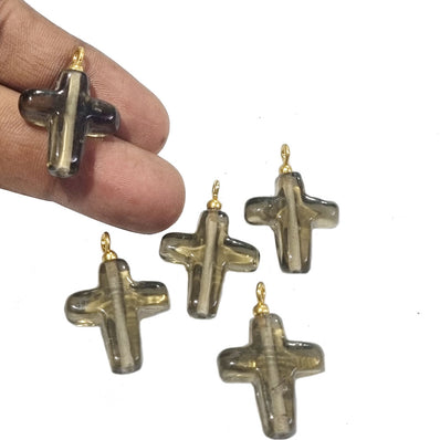 10 Pcs Pack Glass Charms, Gray, Cross for jewelry making