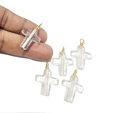 10 Pcs Pack, Glass Charms, Cross, size about 20mm,