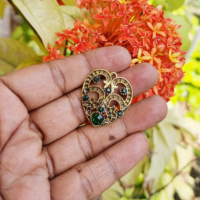 3 Colors Set, Gold Antiqued, Red. Green and Blue stone inlay, size about 40mm