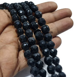 2 Strands/Line Black Jet hand faceted glass beads in size about 10x11mm