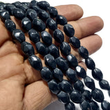 2 Line Black Jet glass beads hand pressed fire polished size about 10x7mm, approx pcs in 2 strand 80 beads