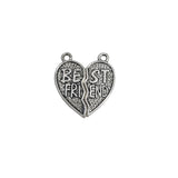 5 Pcs Sets Best Friends Heart Charms, Two Piece Heart, BFF, Best Buds Charm, 25x30mm