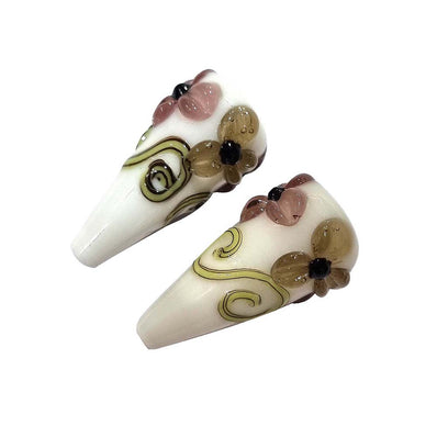 2 Pcs Pkg. Drop Flower Lampwork Beads for jewelry making