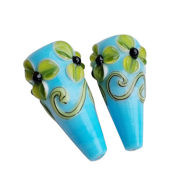 2 Pcs Pkg. Drop Flower Lampwork Beads for jewelry making