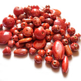 Bead mix, glass, Red opaque colors, 4x3mm-42x12mm mixed shape. Sold per 250 Gram pkg, approximately 200~225 beads. Depend on the size