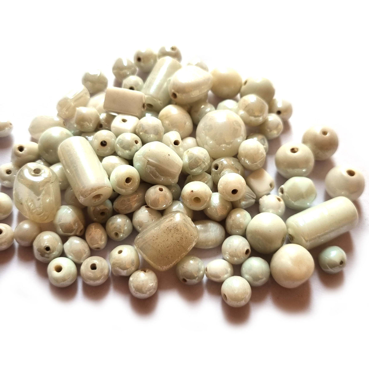 Bead mix, glass, White colors, 4x3mm-42x12mm mixed shape. Sold per 250 Gram pkg, approximately 200~225 beads. Depend on the size