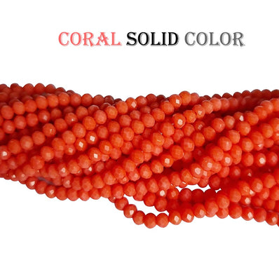 3.5-4 mm Solid Coral moonga color crystal faceted rondelle tyre shape glass beads