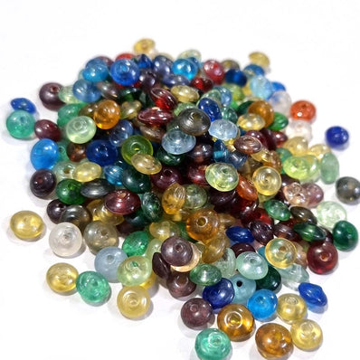 Glass Beads translucent multicolored luster, approx 6mm rondelle Disc. Sold per 50 Grams Pkg. Approx. 340 Beads 50/grams pack