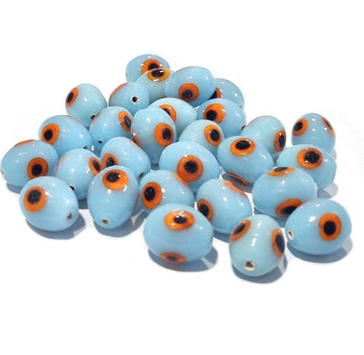 6Pcs Pkg. Handmade evil eye Nazar Beads, Oval Turquoise Color