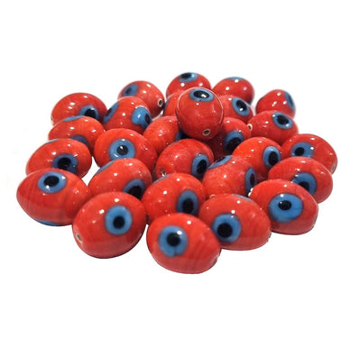 25/pcs lot Evil eye Nazar beads, 10x12mm Oval, Red Color
