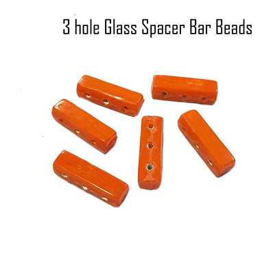20/Pcs Lot Glass Beads Spacer 3 Holes handmade, Solid Orange Opaque Color