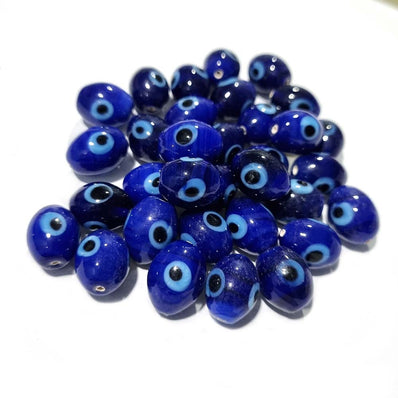 25/PCS PKG. HANDMADE EVIL EYE NAZAR BEADS, OVAL Blue COLOR