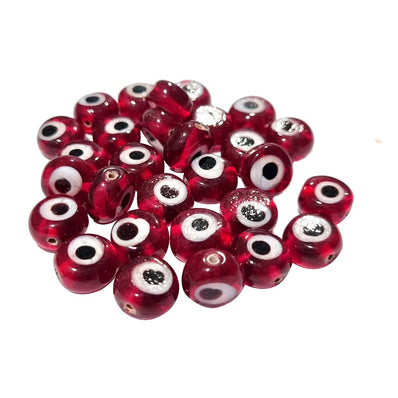20/PCS PKG. HANDMADE EVIL EYE NAZAR BEADS Red Transparent COLOR