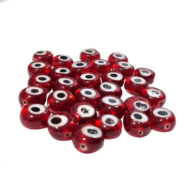20/PCS PKG. HANDMADE EVIL EYE NAZAR BEADS Red Transparent COLOR