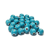 20/PCS PKG. Turquoise Teal OPAQUE EVIL EYE NAZAR BEADS IN 10MM ROUND