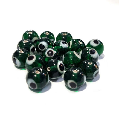 20/PCS PKG. ROUND Green EVIL EYE NAZAR BEADS IN 10MM SIZE