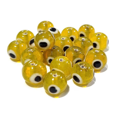 20/PCS PKG. HANDMADE EVIL EYE NAZAR BEADS Yellow TRANSPARENT COLOR