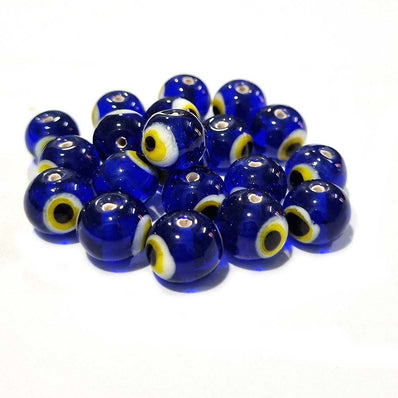 20/PCS PKG. HANDMADE EVIL EYE NAZAR BEADS Blue TRANSPARENT COLOR 10 millimeter Size