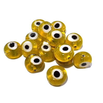 20/PCS PKG. HANDMADE EVIL EYE NAZAR BEADS Yellow TRANSPARENT COLOR