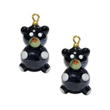 2/Pcs Pkg. Lot, Teddy Bear Charms Lampworked Glass Beads, Size about 25 milimeter, Color Black