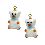 2/Pcs Pkg. Lot, Teddy Bear Charms Lampworked Glass Beads, Size about 25 milimeter, Color White
