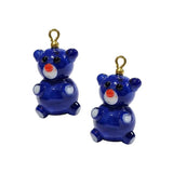 2/Pcs Pkg. Lot, Teddy Bear Charms Lampworked Glass Beads, Size about 25 milimeter, Color Blue