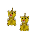 2/Pcs Pkg. Lot, Teddy Bear Charms Lampworked Glass Beads, Size about 25 milimeter, Color Yellow
