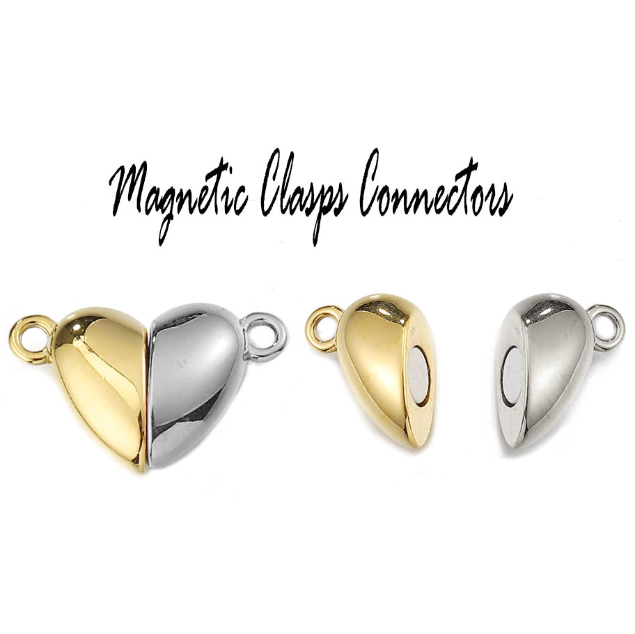 Set 4 Magnetic Jewelry Clasps Easy-Open Rhinestone Hearts Clip to