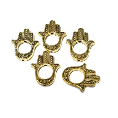 Gold Plated Antiqued 8/Pcs pkg. big size hamsa fatima hand beads, evil eye protector