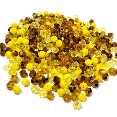 200 PCS BEADS LOOSE Shade of yellow Mix  4MM CRYSTAL BI-CONE FACETED GLASS beads for jewelry making