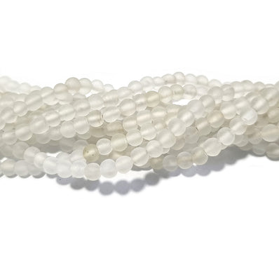 5/LINE PKG. (EACH 16 INCHES LONG) White matt, 4MM HANDMADE GLASS BEADS FOR JEWELRY MAKING