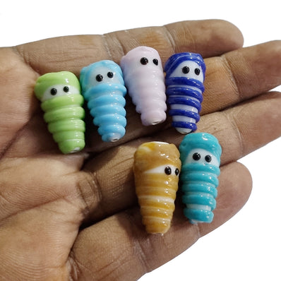 12/Pcs pkg. 6 Colors Combo pack handmade Lampwork Glass beads artistic Mummy