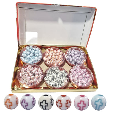 8mm Round, Cross Beads in Colors in box packing 300+ beads Jewellery and Crafts Making
