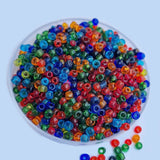 100/Grams Pkg. Mix Transparent, Glass Seed Beads in Size about 8/0 (3mm)