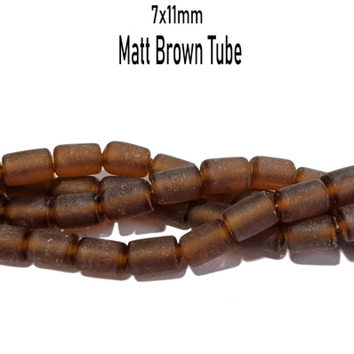 2 Lines/Strings each 16 inches, Matt Brown Tube Beads for jewelry making