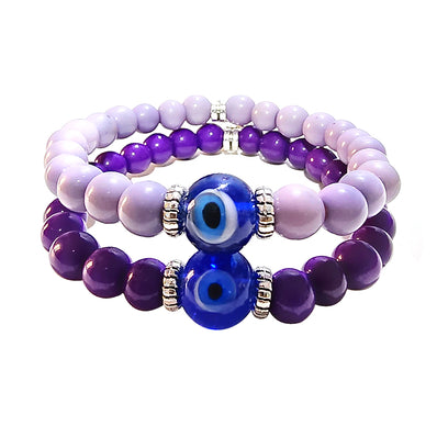 Purple Blue and Black Clay Bead Bracelet With Vintage Bead 