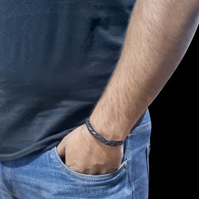 Black Round Braided Genuine Leather Bracelet Limited stock Sale offer