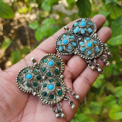 2 Pcs Pkg. Antique Tribal Turquoise stone  Necklace making Pendant,