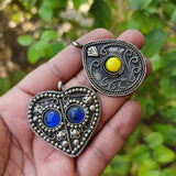 Set of 2 Pcs Tribal Vintage antique Drop and heart shape Necklace making Pendant