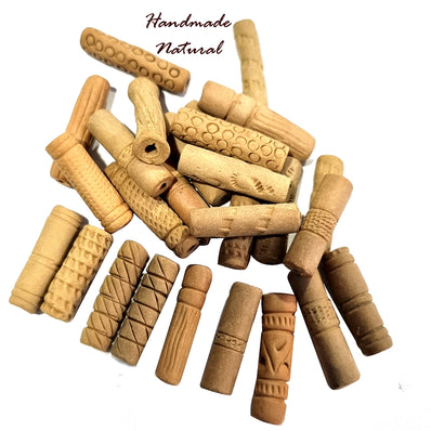 100/Pcs Pkg. Baked Terracotta clay Beads. Mix designs Tube Shape