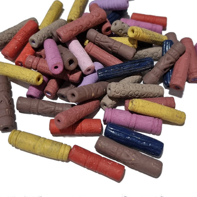 100 Pcs Clay Terracotta handmade Tube Mix Beads for Jewelry and Home décor beads