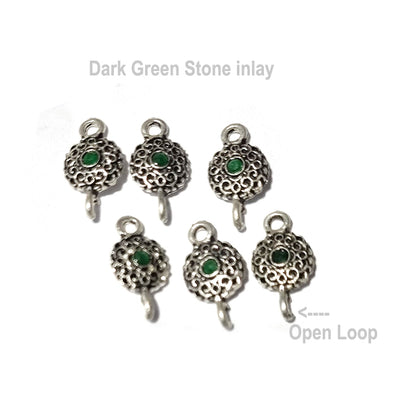 20 Pcs Pkg. Dark Green stone inlay connector charms one side loop open