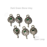 20 Pcs Pkg. Dark Green stone inlay connector charms one side loop open