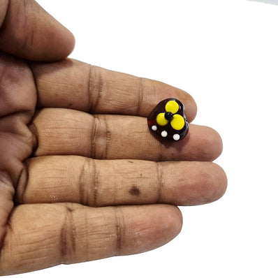 10 Pcs Pkg. Flower Heart Very Dark Maroon and yellow flower with white dots in size about 15mm