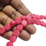 Flat Round Shape glass beads Imitation Jade, Sold Per Strand/line Pack Pink Color dyed