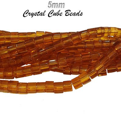 Brown Color, 5 Line/ Strands, 5mm Size, Crystal Cube glass beads