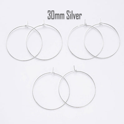 20 PAIRS (40 PCS) SILVER HOOPS FOR EARRING MAKING 30MM