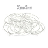 20 PAIRS (40 PCS) SILVER HOOPS FOR EARRING MAKING 30MM