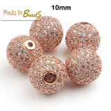 2 PIECES PACK' CZ MICRO PAVE ROUND BALL BEAD, CUBIC ZIRCONIA PAVE BEADS, SHAMBALLA BALL BEADS CZ SPACE BEADS' 10 MM COLOUR: Rose GOLD